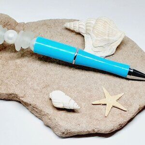 Refillable ball point pen with sea glass and pearl beads
